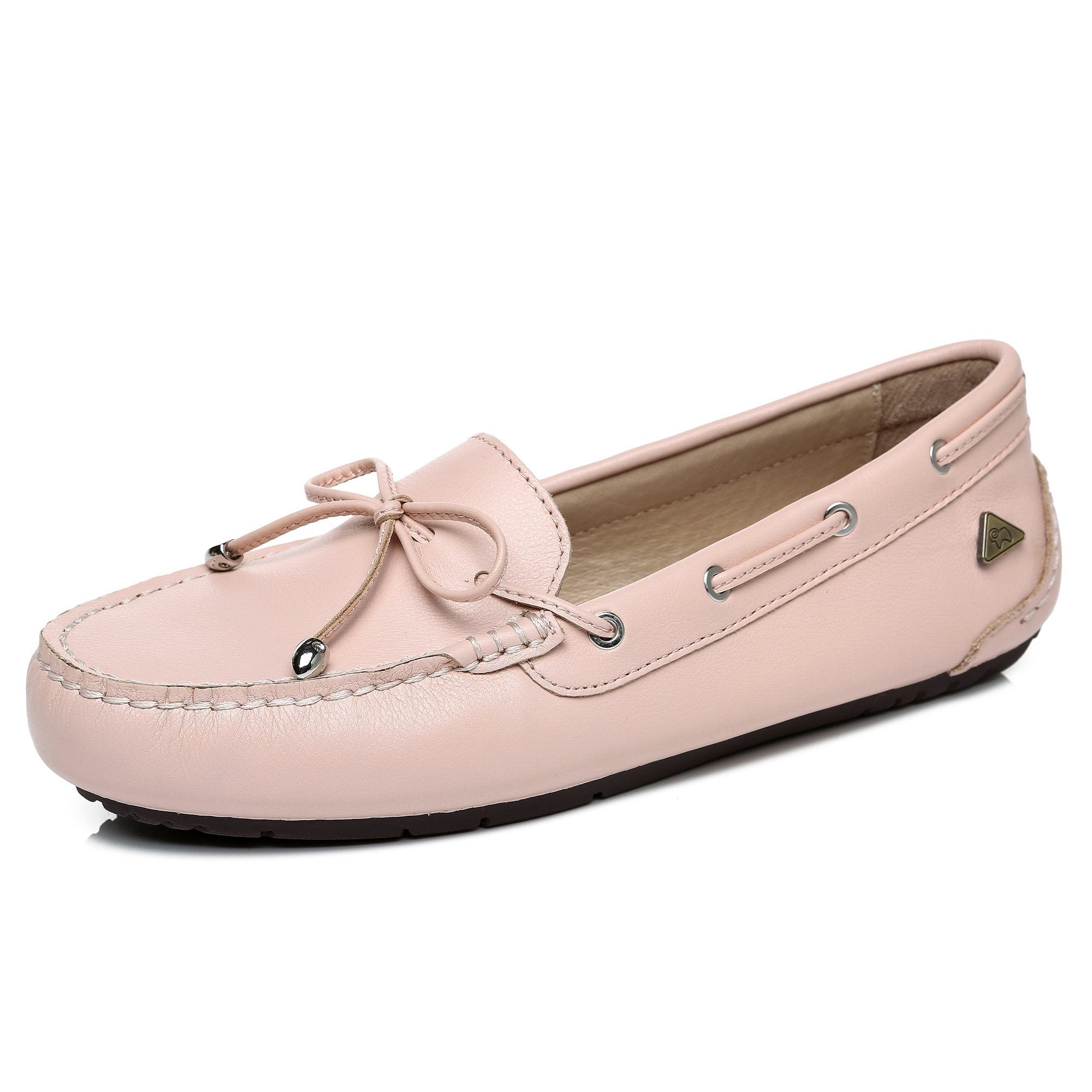EverUgg Sammy women's leather moccasin shoes with a smooth finish and classic design, shown from a side angle on a white background.