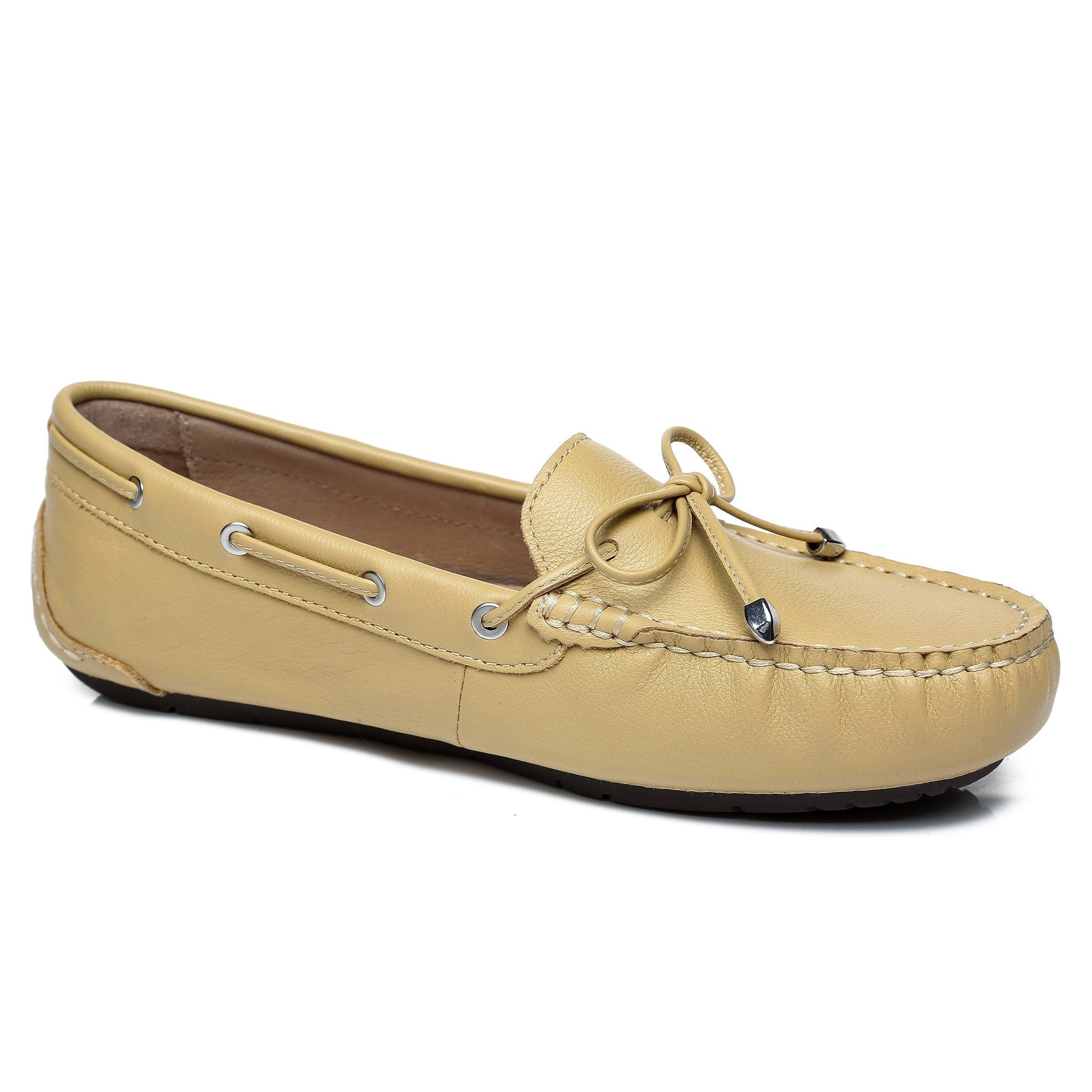 EverUgg Sammy women's leather moccasin shoes with a smooth finish and classic slip-on design, perfect for casual wear.