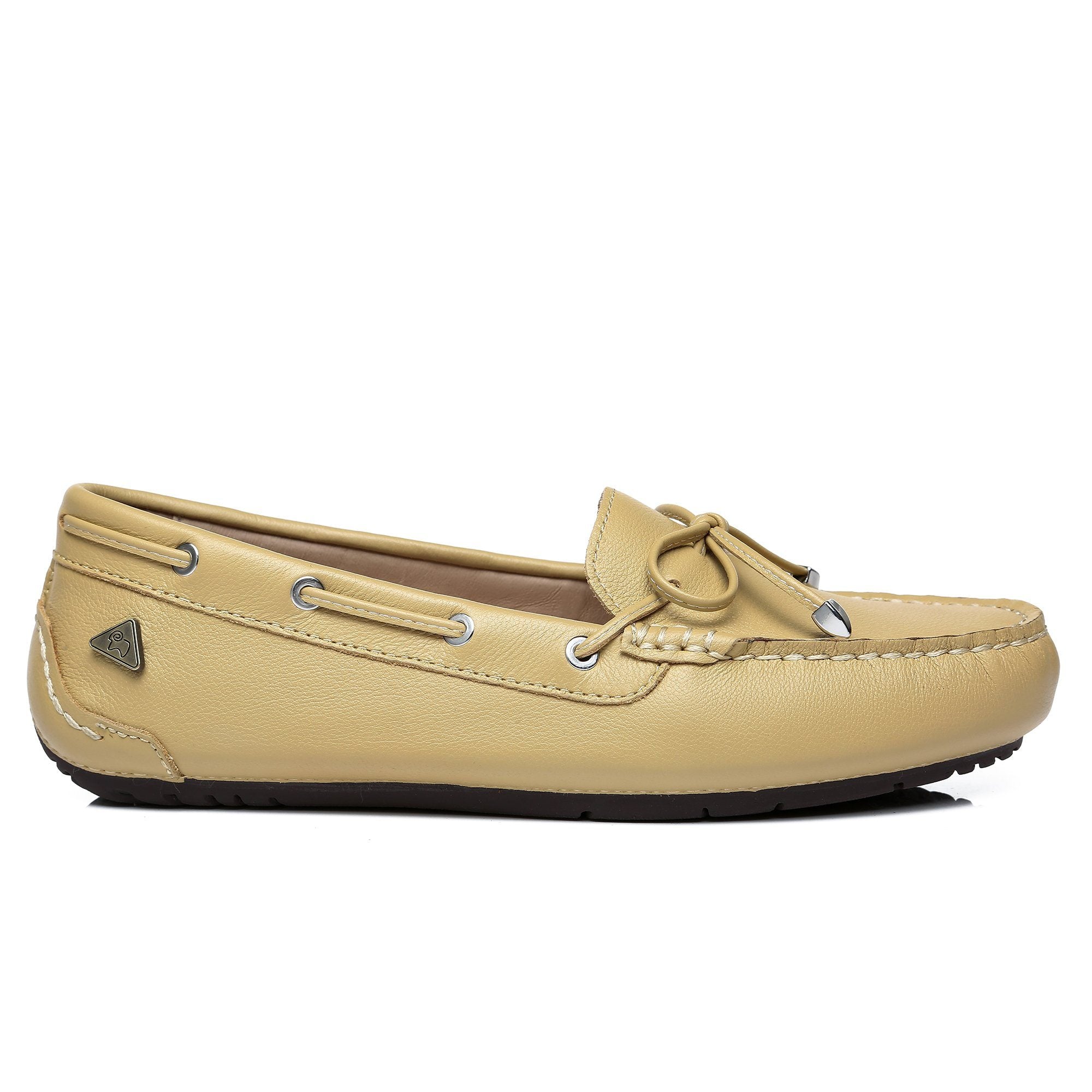 EverUgg Sammy women’s leather moccasin in dark goldenrod, showcasing soft leather upper and classic slip-on style.