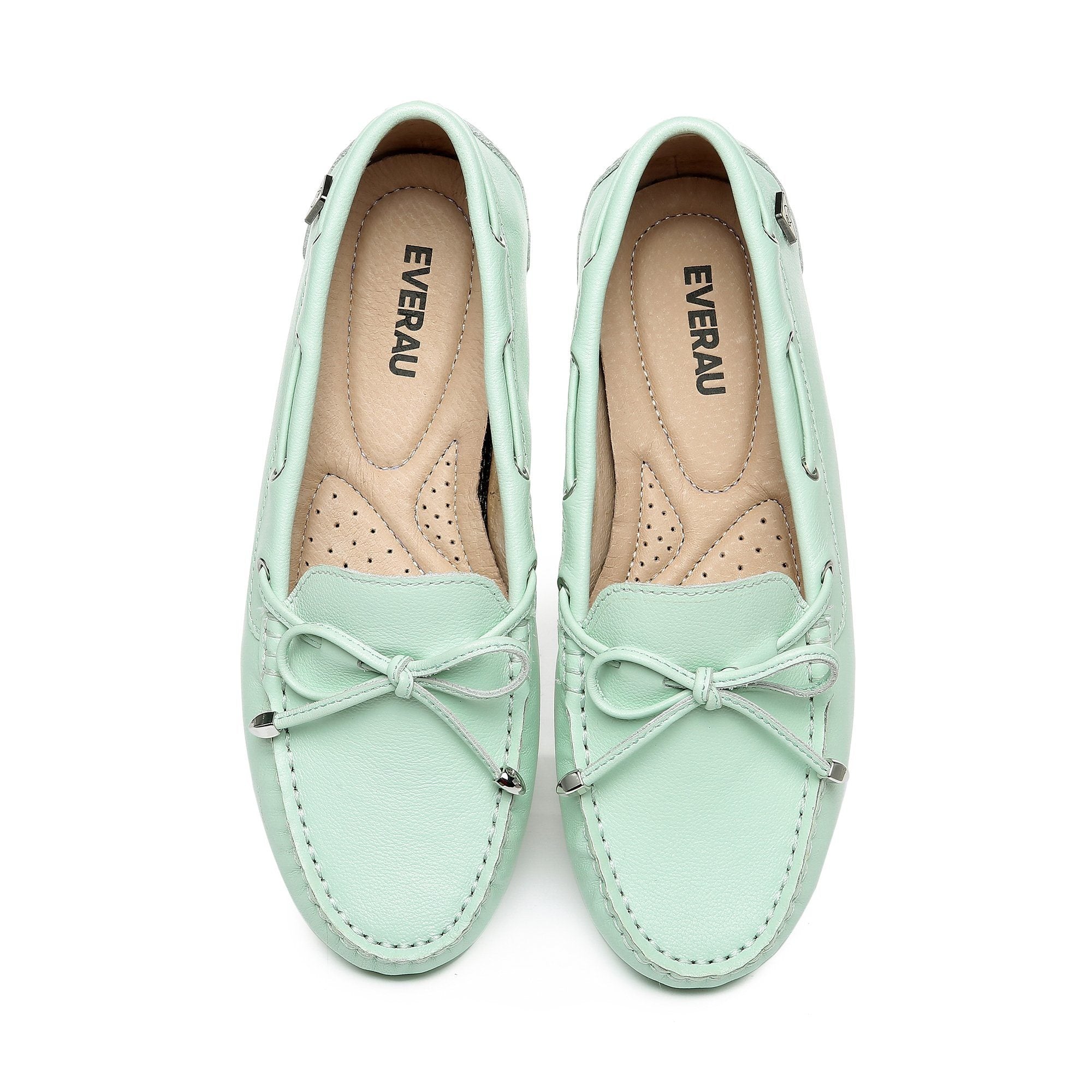 EverUgg Sammy women’s leather moccasin shoes with a classic slip-on design and detailed stitching on soft brown leather.