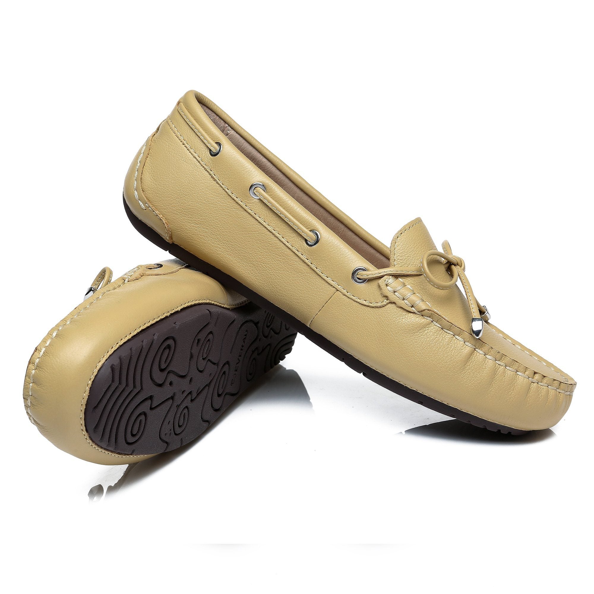 EverUgg Sammy women's leather moccasin shoes with a classic slip-on design and comfortable fit, shown in a neutral color.