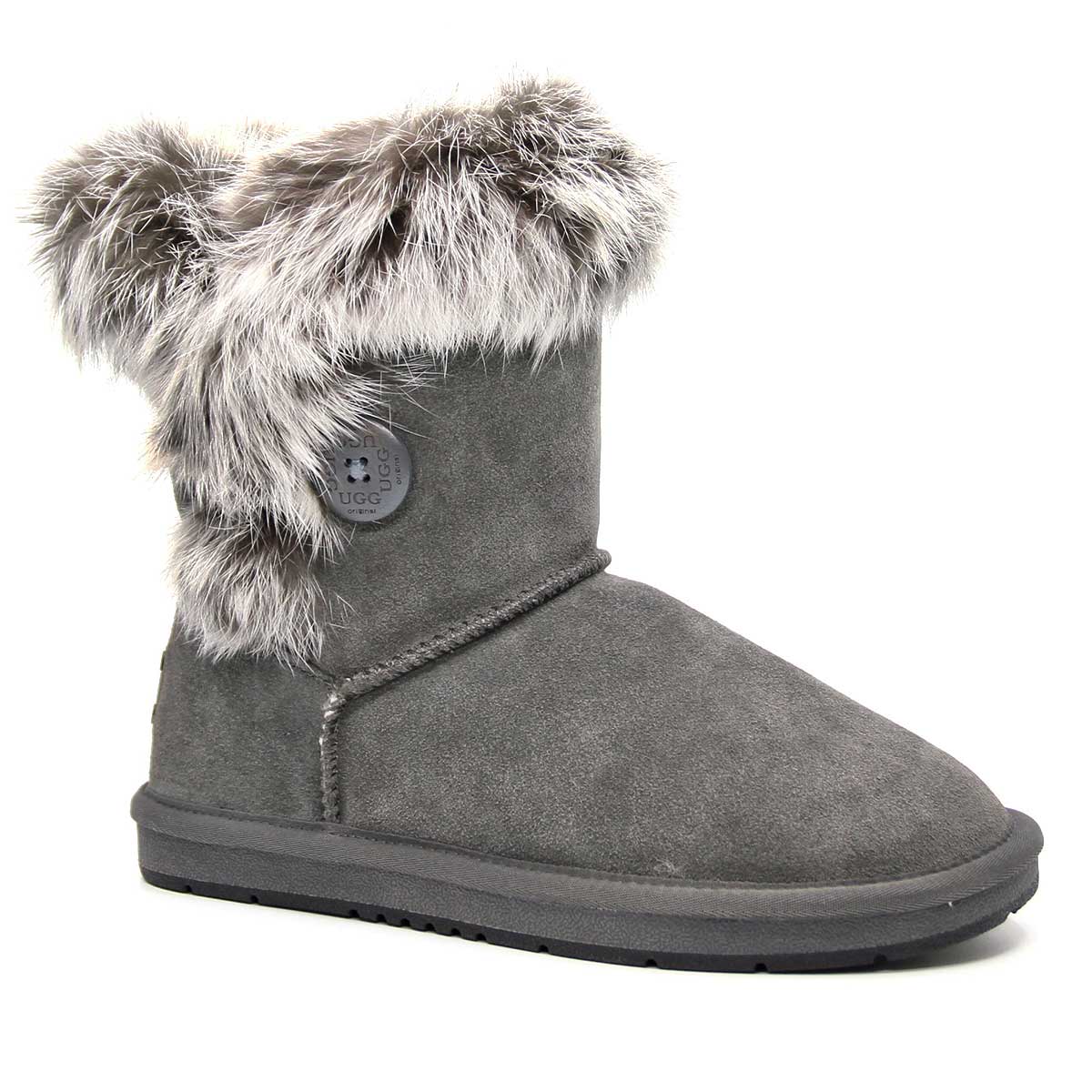 Auzland short button fur UGG boots for women with button accents and plush fur lining, stylish and cozy footwear.