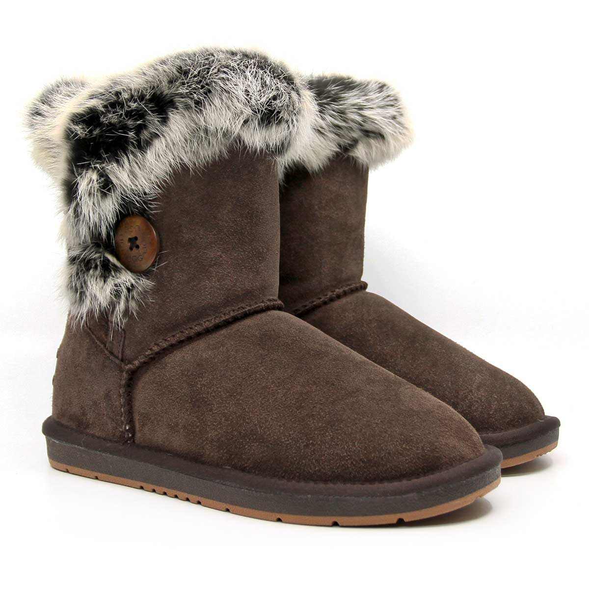 Auzland short button fur UGG boots for women, featuring a cozy fur lining and stylish button details on soft, fashionable footwear.
