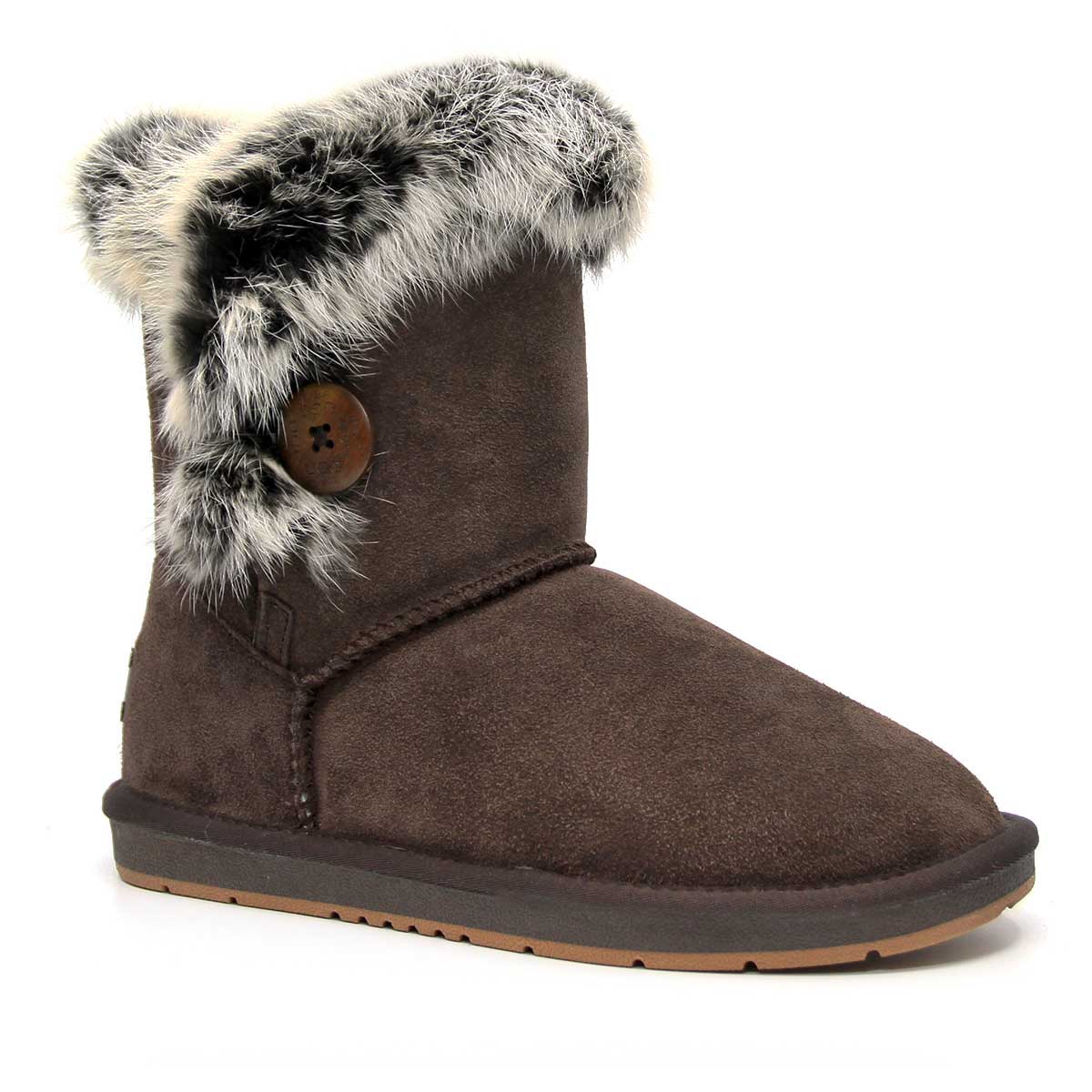 Auzland short button fur UGG boots for women, showcasing plush fur lining and stylish button details on a cozy footwear style.