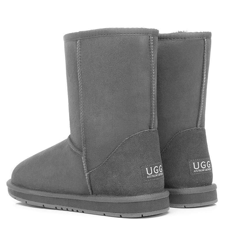 EverUgg short classic UGG boots for women, cozy suede shoes with shearling lining, in a neutral color.