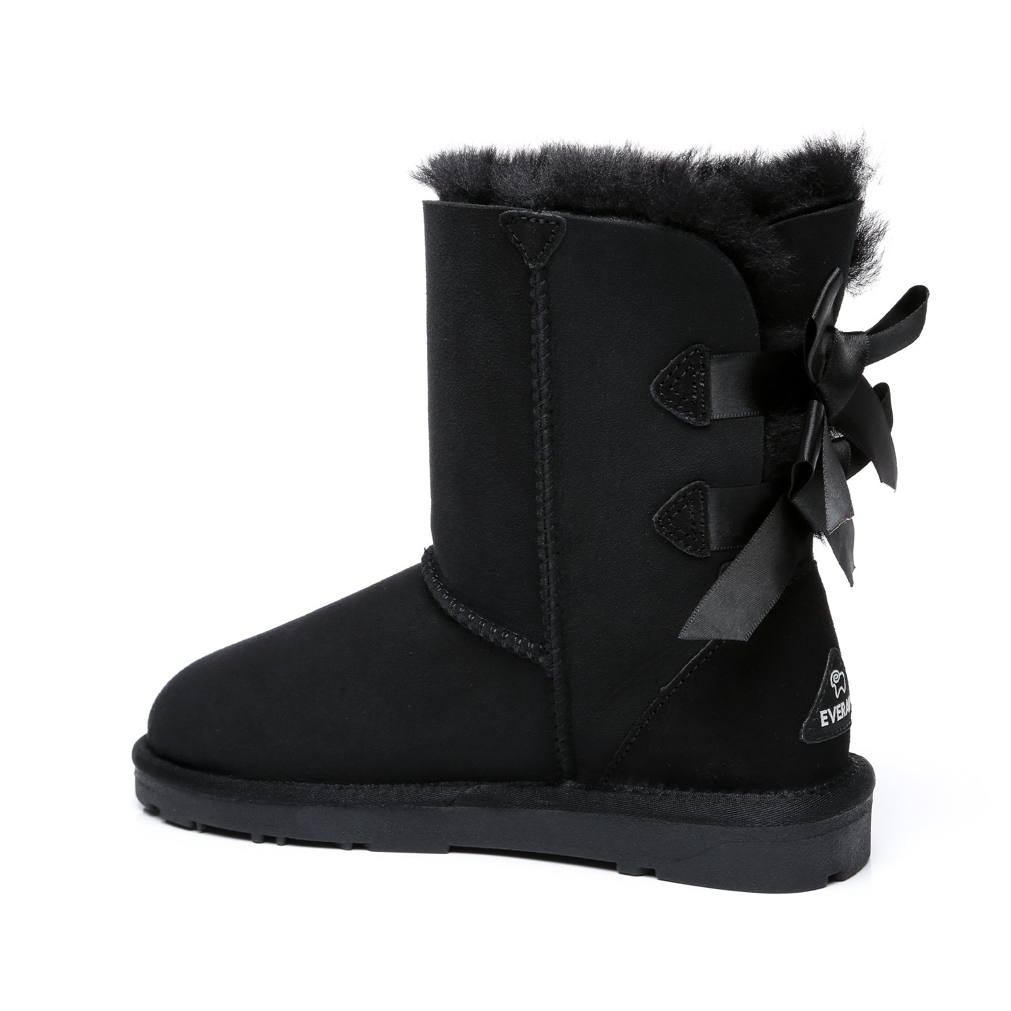 Black EverUgg short double bow women's UGG boots with stylish bow detail and cozy design, perfect for winter wear.