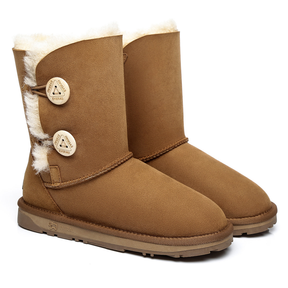 EverUgg short twin-button women's UGG boots, classic shoe style with button details, shown in chest view.