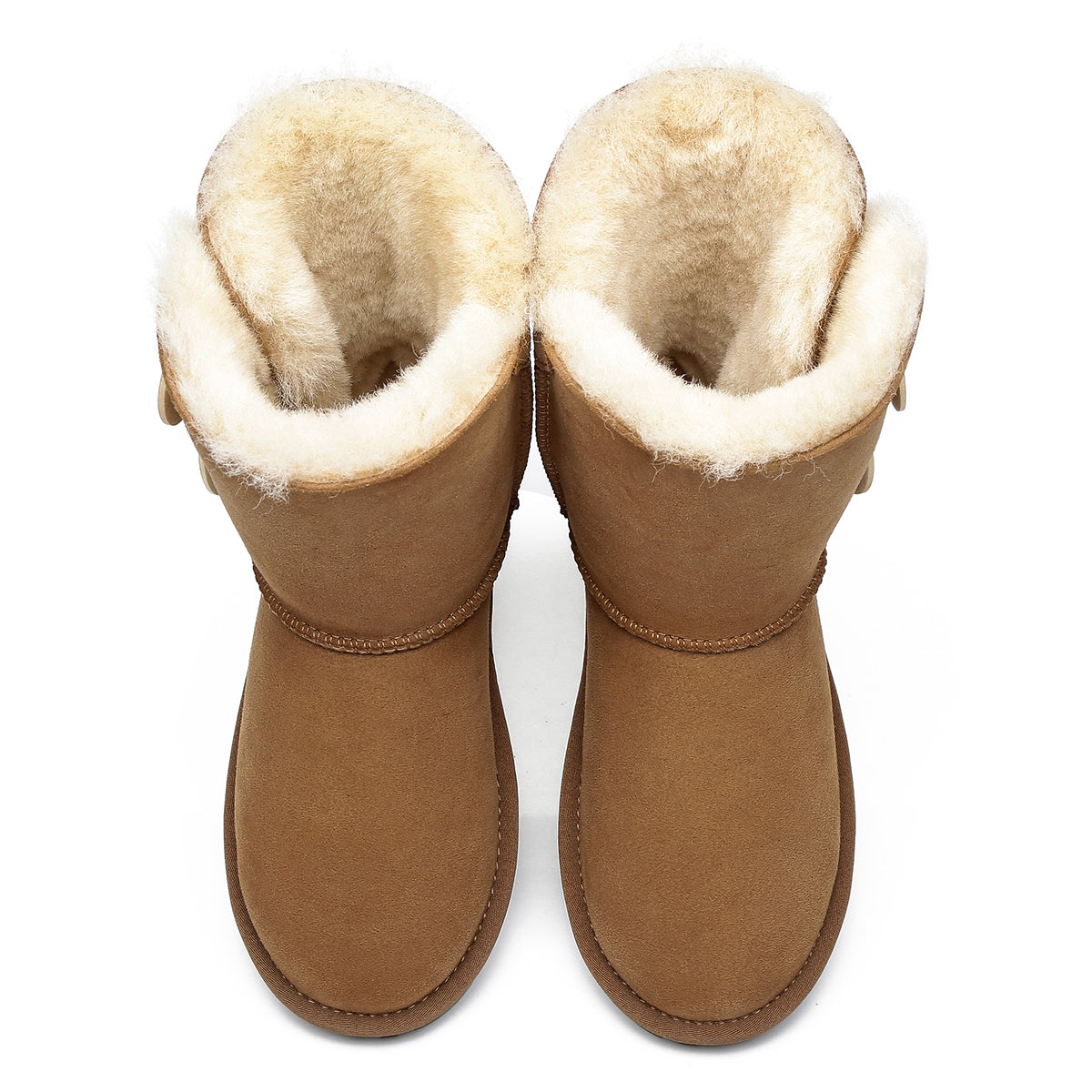 EverUgg short twin-button women’s classic UGG boots with a cozy sheepskin lining and button details on a neutral background.