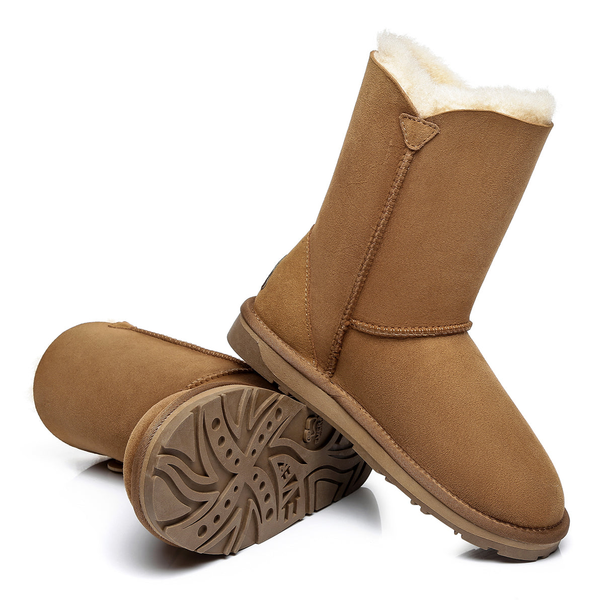 EverUgg short twin-button women's UGG boots with classic design and cozy chestnut color, perfect for casual winter wear.