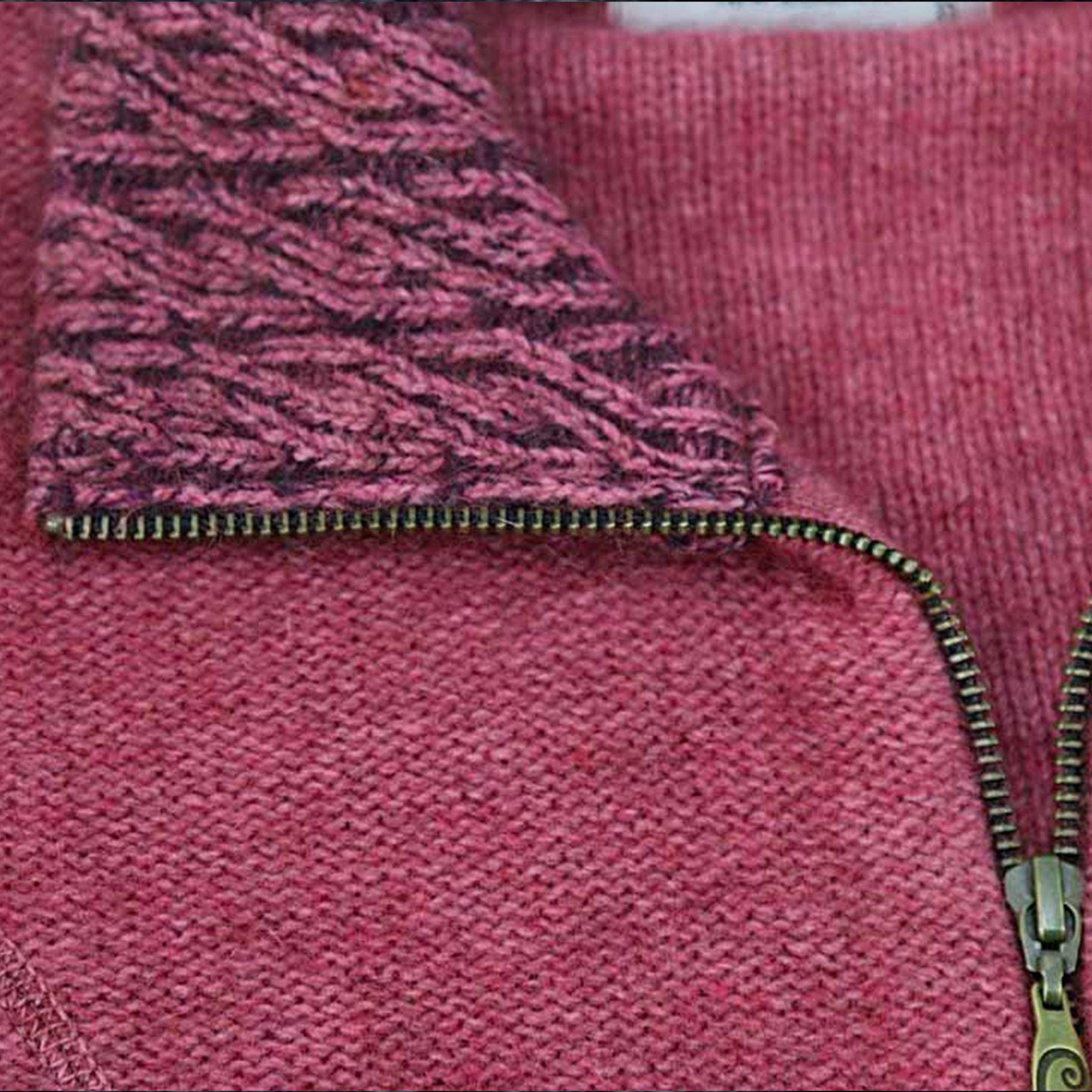 Koru Two-Tone Possum Merino Knitwear jacket in rose and grape with a cozy, stylish design and soft textured fabric.