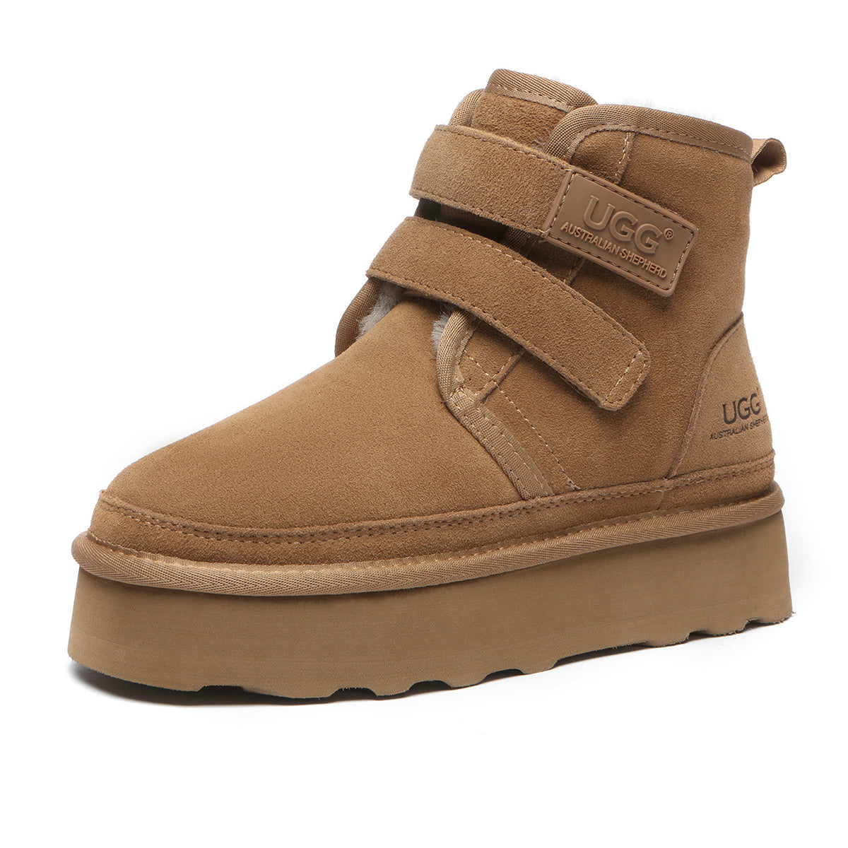 EverUgg UGG Dylan Platform Boots featuring a chunky sole and classic design, shown in a close-up view.