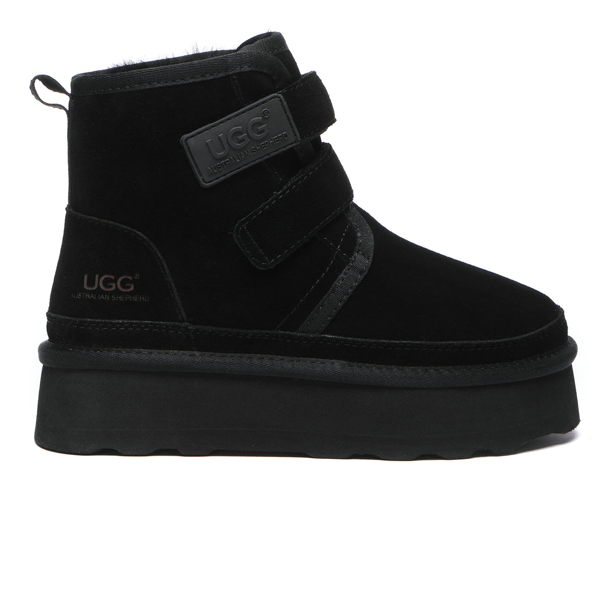Black UGG Dylan Platform Boots by EverUgg featuring a sleek design, chunky sole, and ankle-high style.