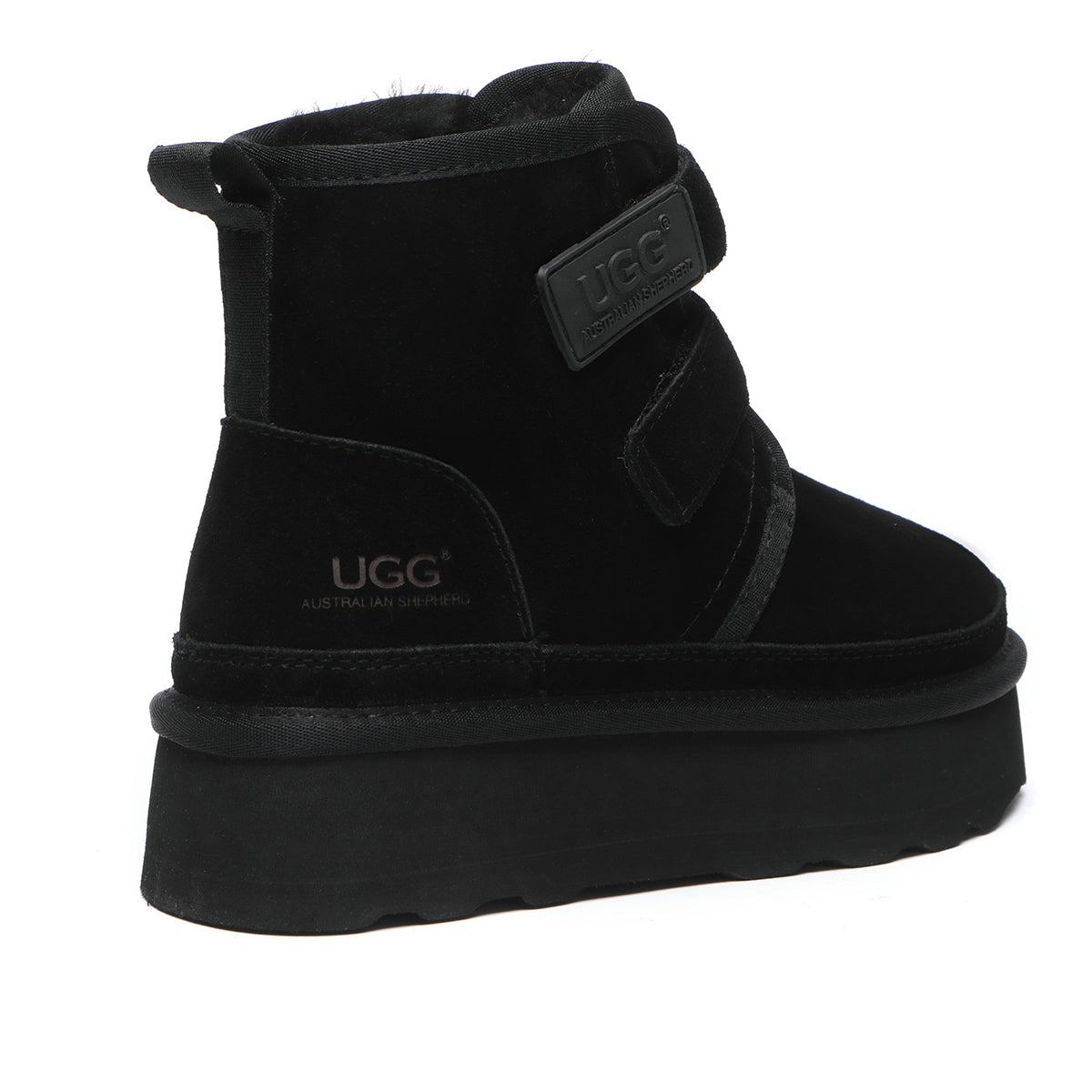 Black UGG Dylan Platform Boots by EverUgg featuring a chunky sole and stylish ankle height with smooth leather finish.