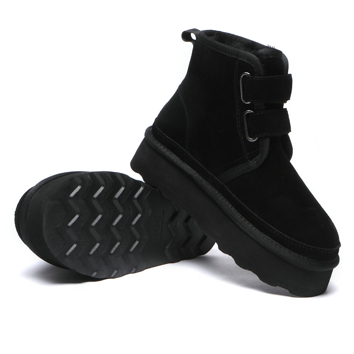 Black EverUgg Dylan Platform Boots with chunky soles and ankle height, showcasing stylish and comfortable footwear.