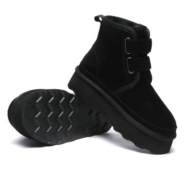 Black EverUgg Dylan Platform Boots with chunky soles and ankle height, showcasing stylish and comfortable footwear.
