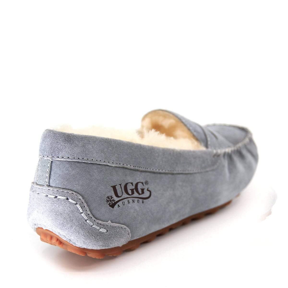 AuSnow UGG flats moccasin shoes for women, featuring soft slip-on slippers with cozy interior and classic moccasin design.