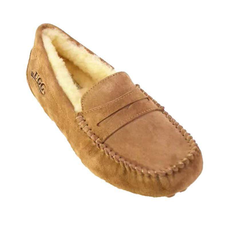 AuSnow UGG flats moccasin slippers for women, featuring soft leather and comfortable slip-on design.