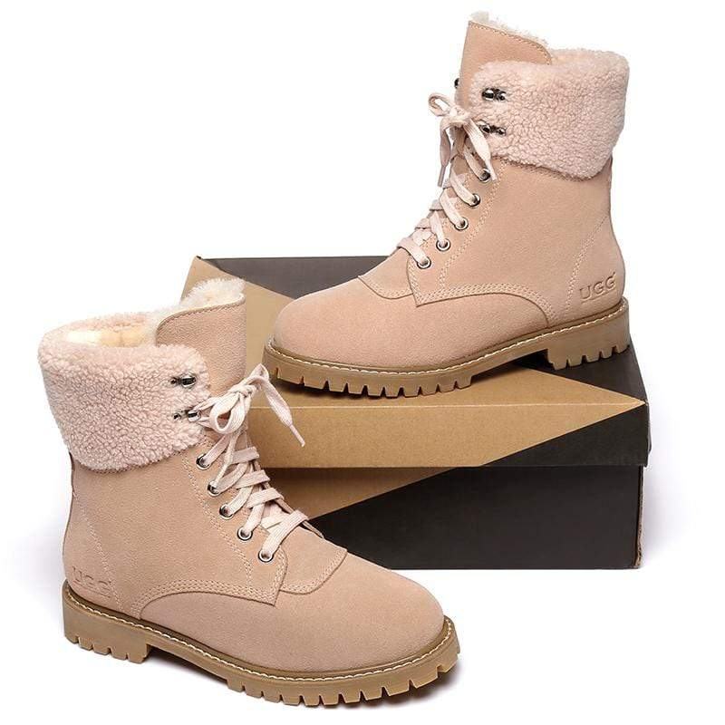 EverUgg UGG Irene fashion boots for women, showcasing stylish ankle-high leather shoes with a sleek design and textured finish.