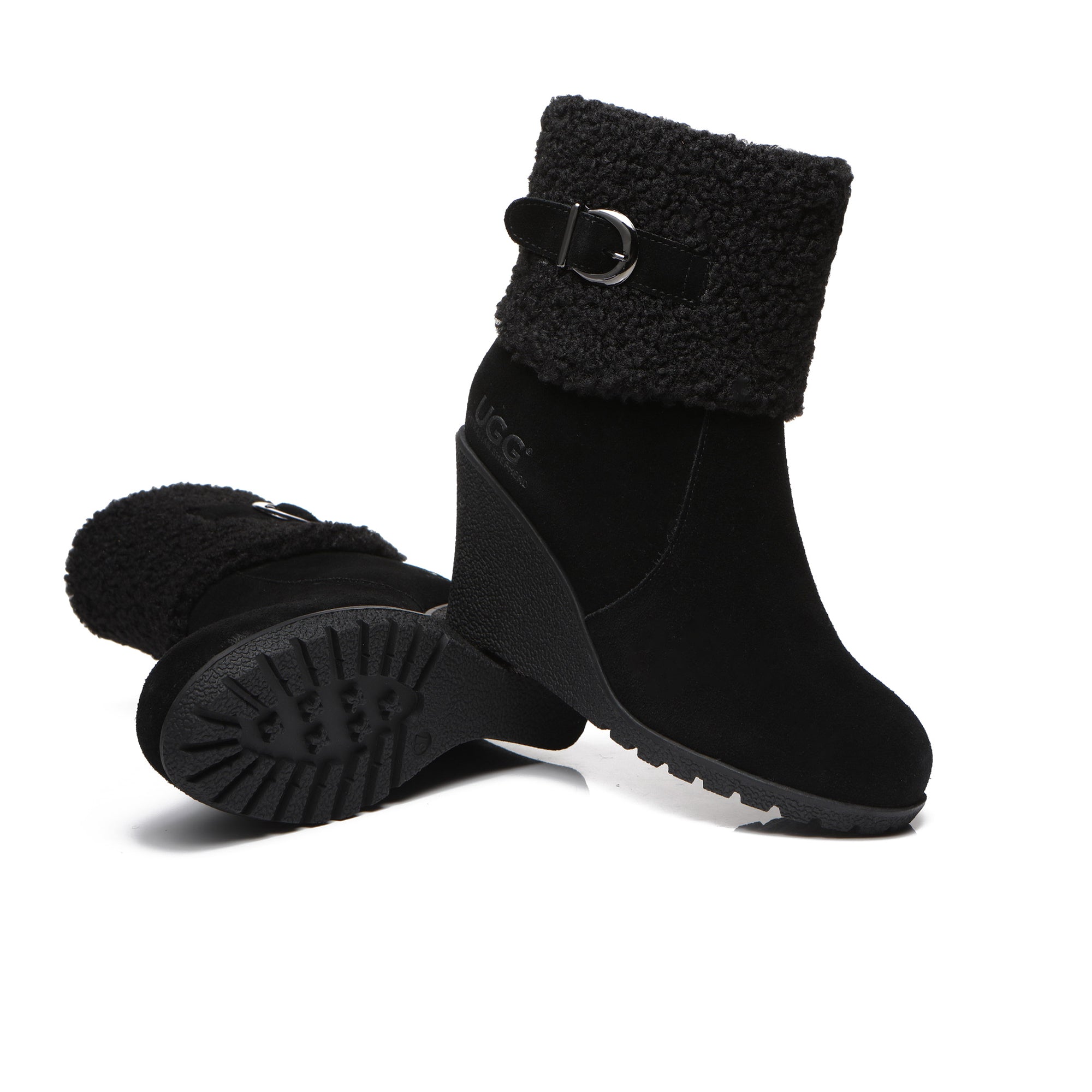 EverUgg UGG Joey Wedge Fashion Boots for women, showcasing stylish ankle boots with a wedge heel and suede finish.