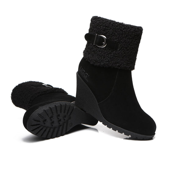 EverUgg UGG Joey Wedge Fashion Boots for women, showcasing stylish ankle boots with a wedge heel and suede finish.