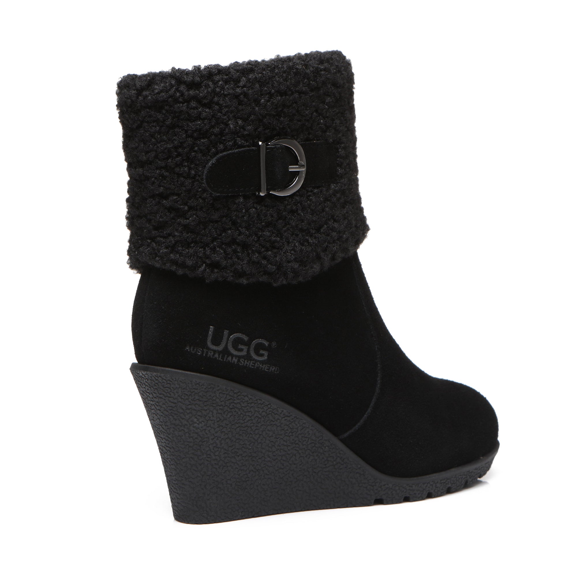 EverUgg UGG Joey Wedge fashion women's boots featuring stylish design and comfortable wedge heel, shown in a side view.