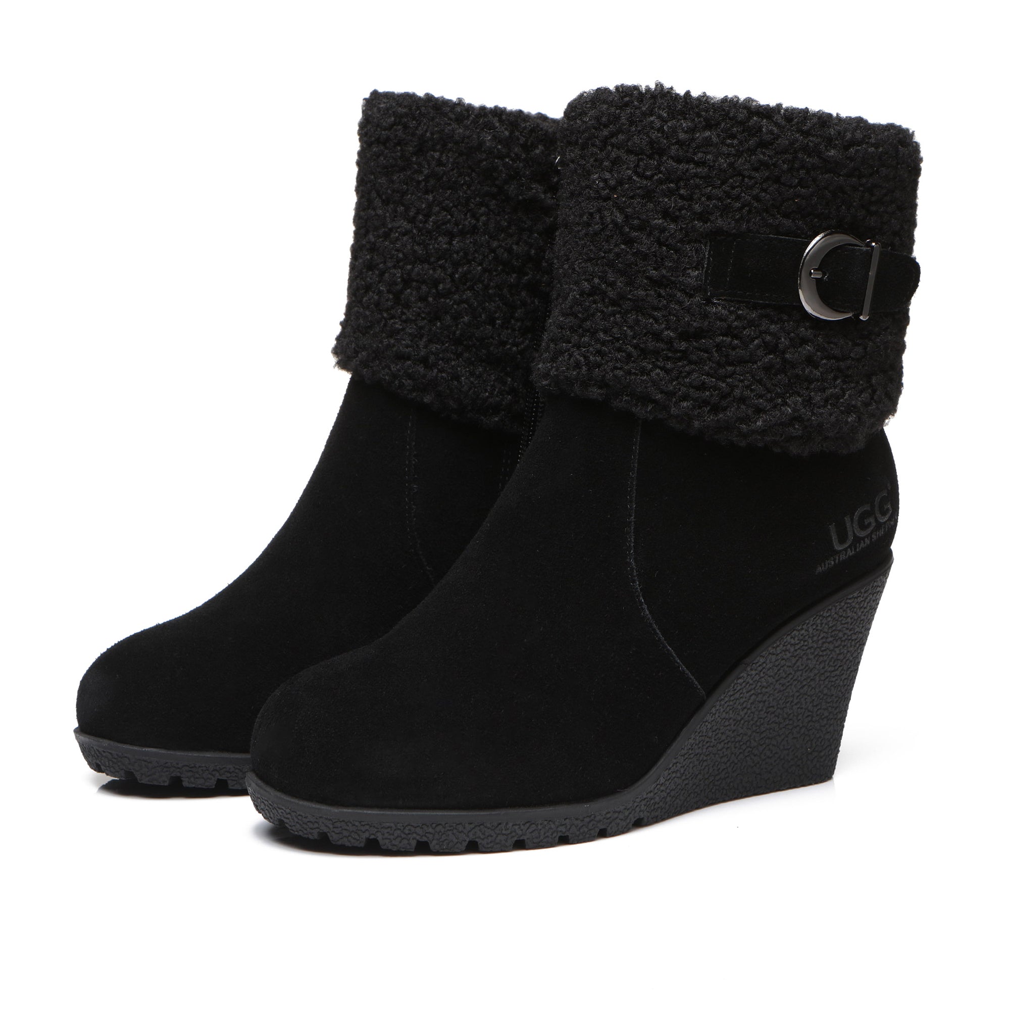 EverUgg UGG Joey Wedge Fashion Boots for women, stylish leather boots with wedge heels and ankle height.