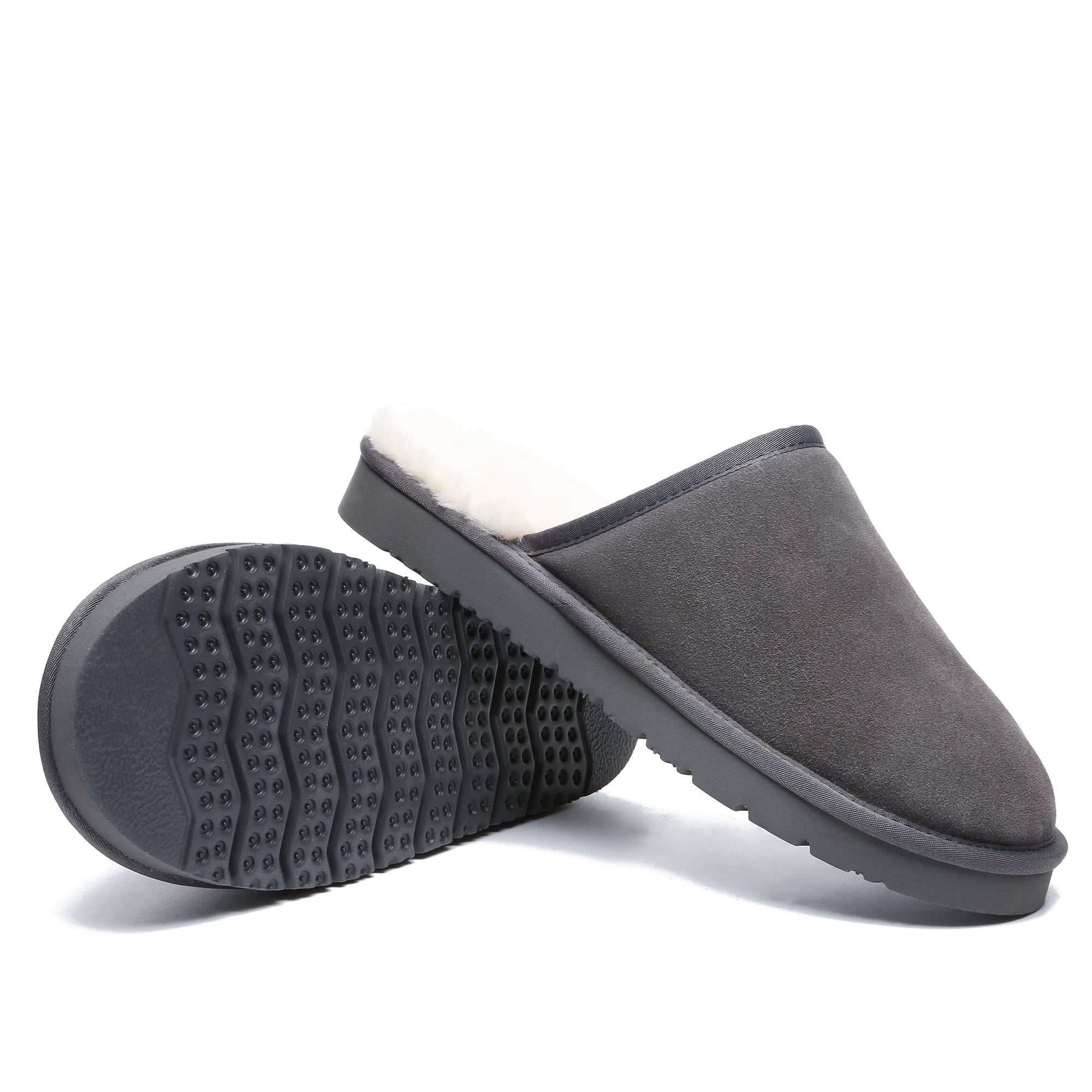 EverUgg men's grey ultra comfort sole slippers with soft fabric lining and slip-on design, perfect for cozy indoor wear.