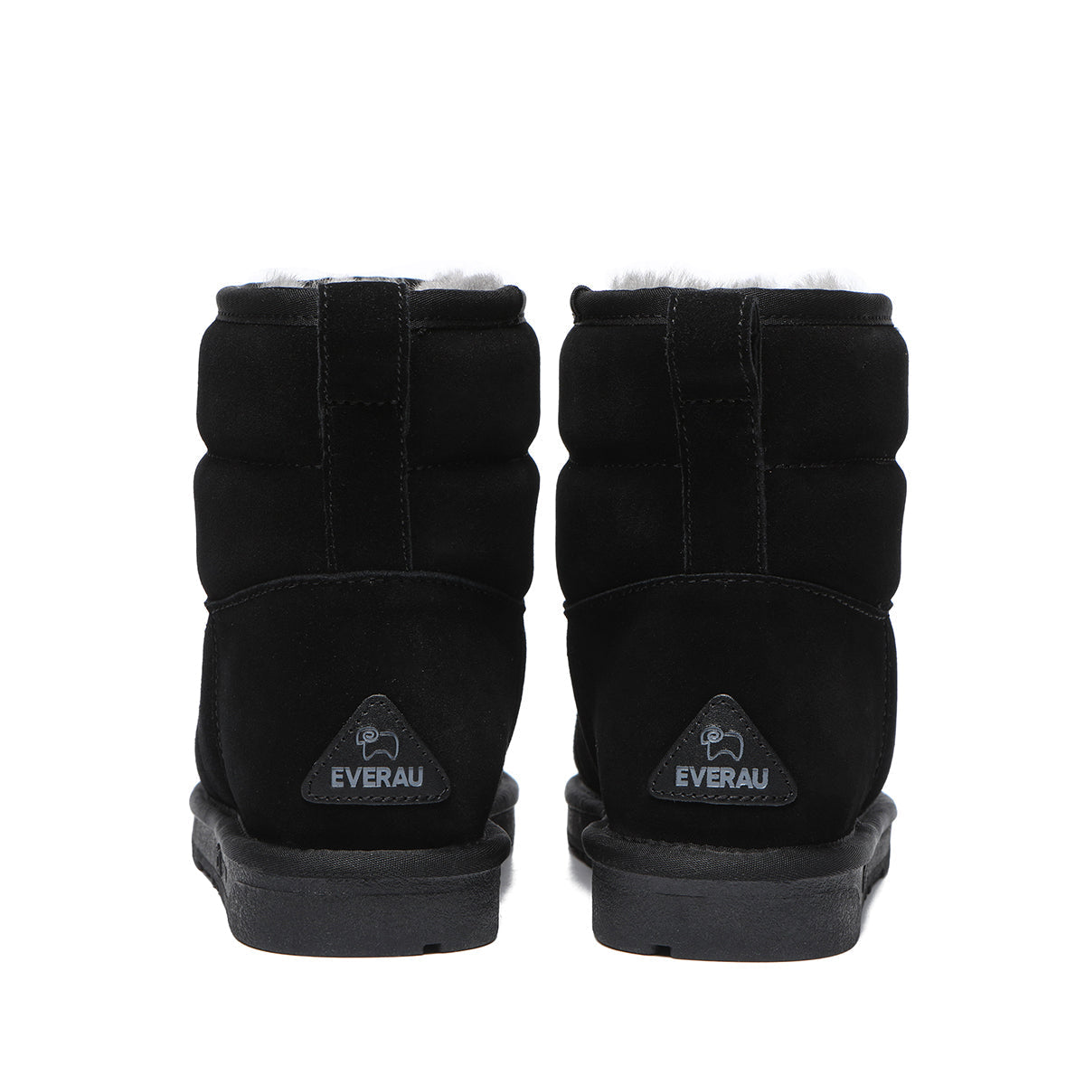 EverUgg UGG Mini Puffer Boots for women, stylish black insulated shoes with a quilted puffer design and rubber sole.