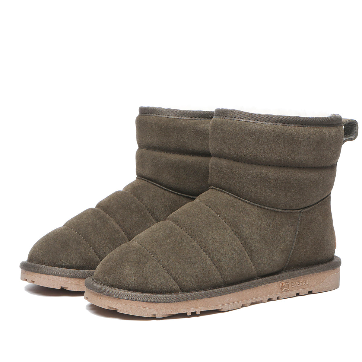 EverUgg UGG Mini Puffer Boots for women, stylish black puffer shoes with quilted design and slip-on style.