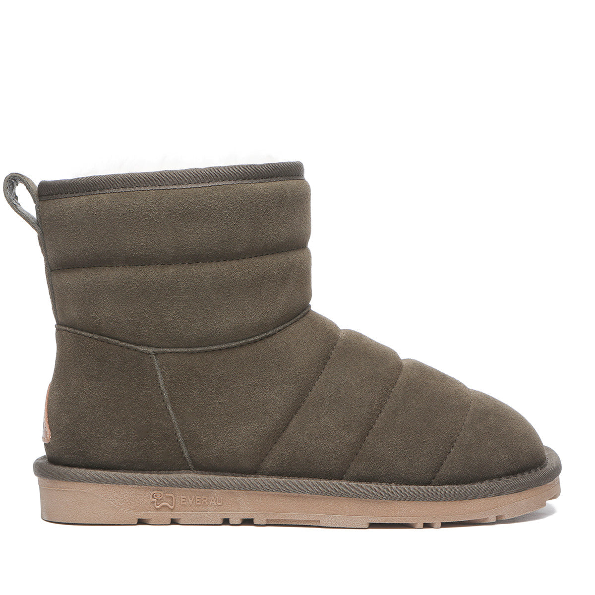 EverUgg UGG Mini Puffer Boots in army green, women's and men's fashion winter shoes with quilted puffer design.