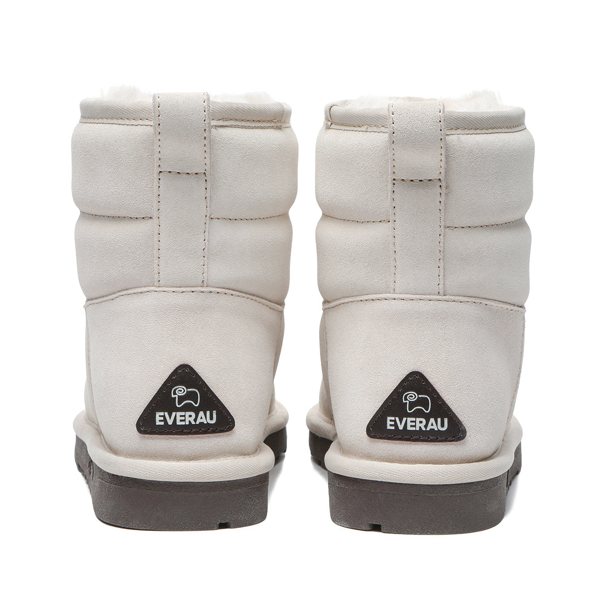 EverUgg UGG Mini Puffer Boots for women, close-up of black quilted winter shoes with ankle height and chunky sole.