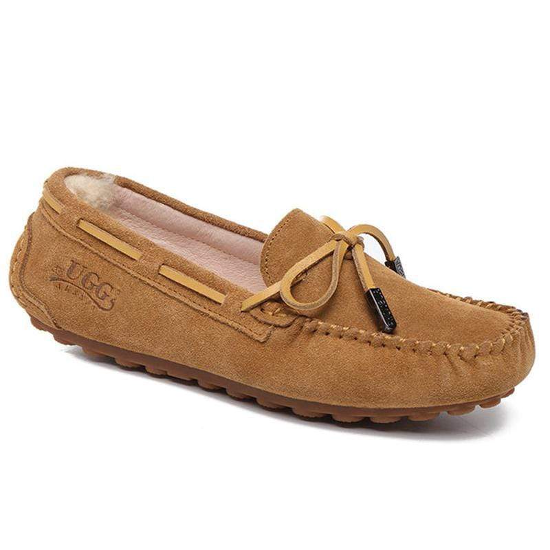 AuSnow UGG Ozsnow Moccasin Slippers in chestnut, women's and men's cozy slip-on shoes with plush lining and moccasin style.