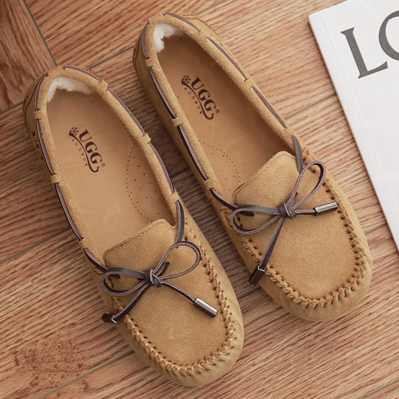 AuSnow UGG Ozsnow Moccasin Slippers for women, cozy slip-on shoes with plush lining and moccasin-style design.