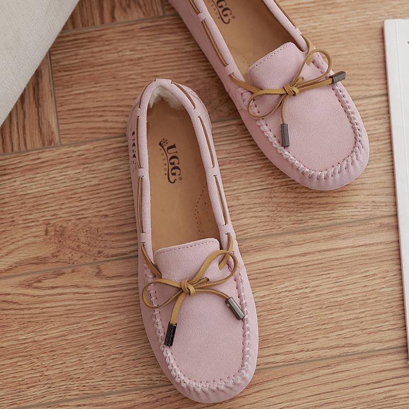 AuSnow UGG Ozsnow Moccasin slippers for women, featuring soft suede and plush lining, designed for comfortable indoor wear.