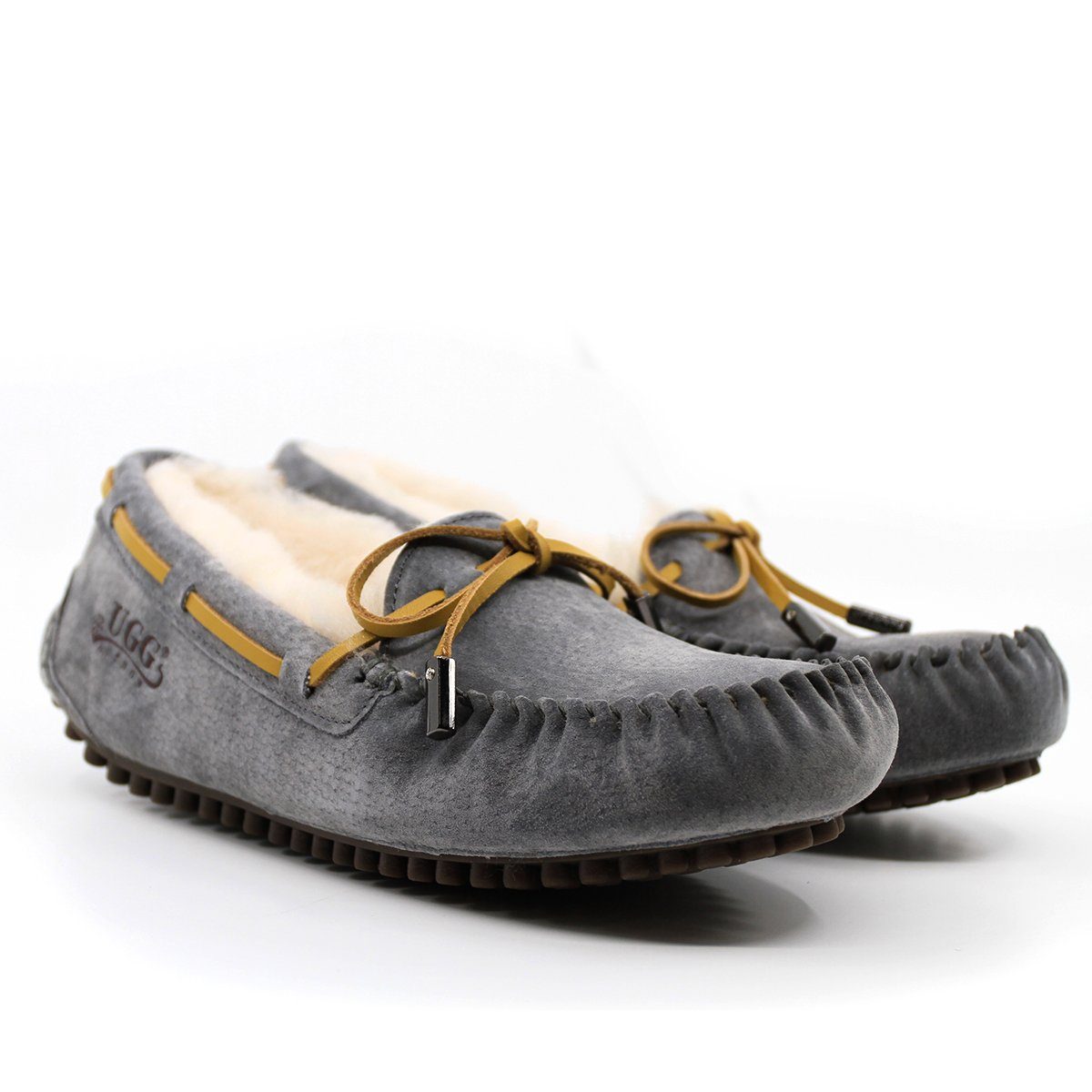AuSnow UGG Ozsnow Premium Moccasin women's slippers with soft leather and cozy fur lining, featuring a slip-on design and classic moccasin style.