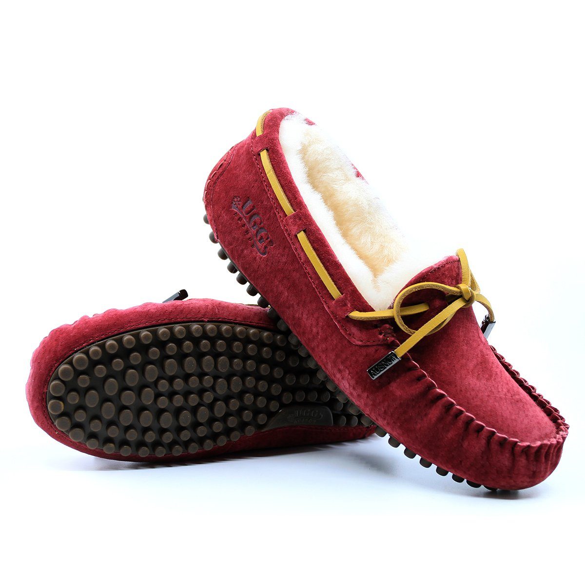 AuSnow UGG Ozsnow Premium Moccasin slippers for women with soft suede exterior and cozy lining, perfect for indoor comfort.