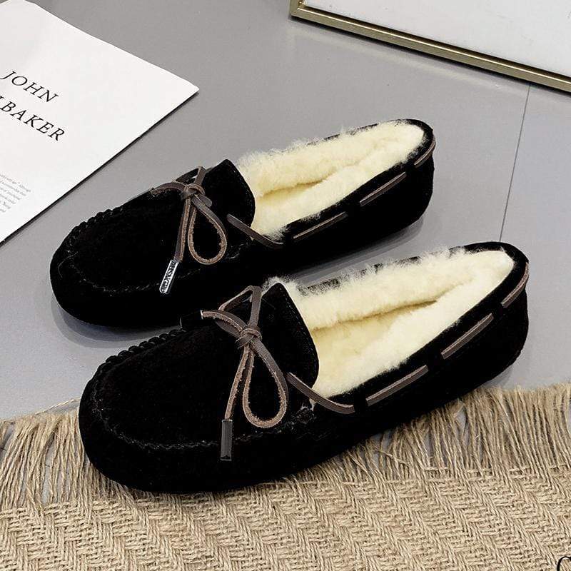 AuSnow UGG Ozsnow Premium Moccasin slippers for women with soft suede exterior and cozy interior, designed for comfort and style.