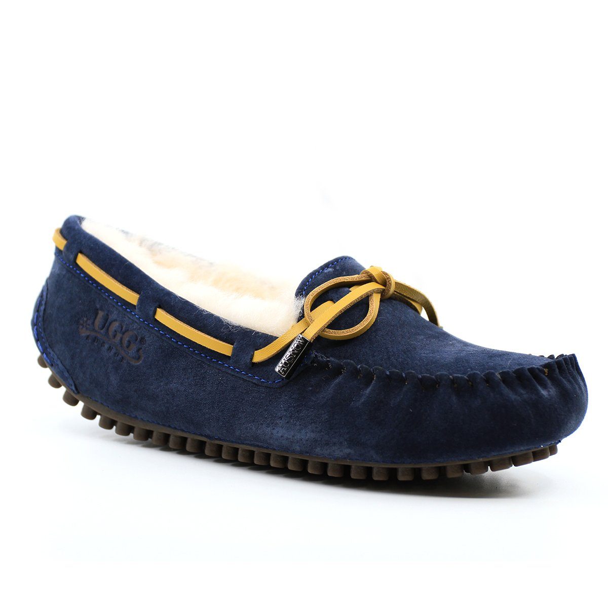 AuSnow UGG Ozsnow Premium Moccasin women's slippers with soft suede exterior and cozy interior for comfortable indoor wear.