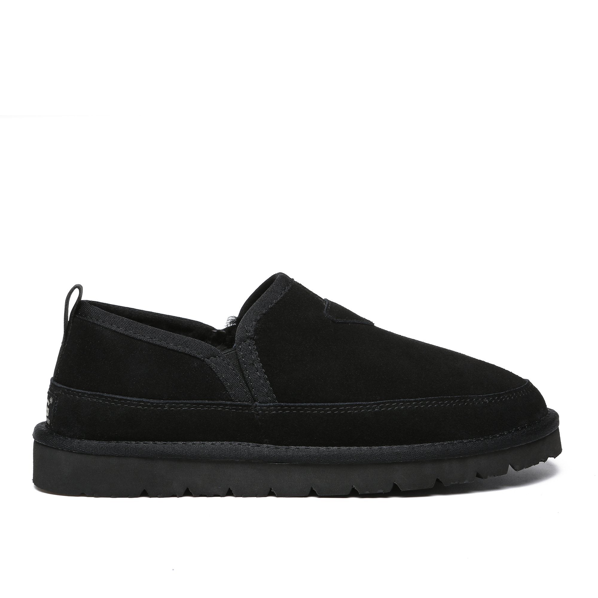 Black UGG Porter Sneakers for women and men, featuring a sleek design and casual style by EverUgg, shown from a side view.