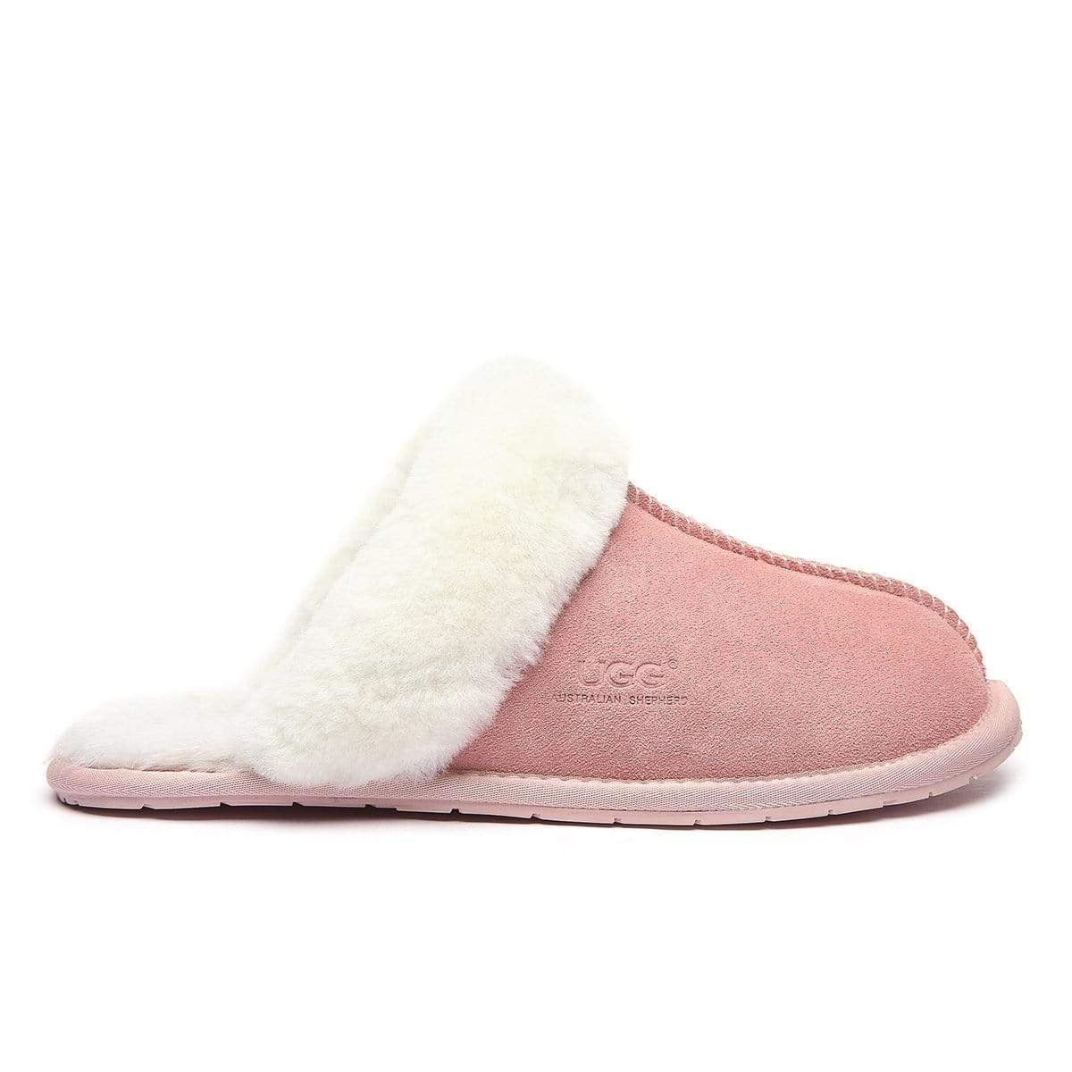 EverUgg UGG Premium Scuff Slippers for women, pink slip-on shoes with soft interior and casual style.
