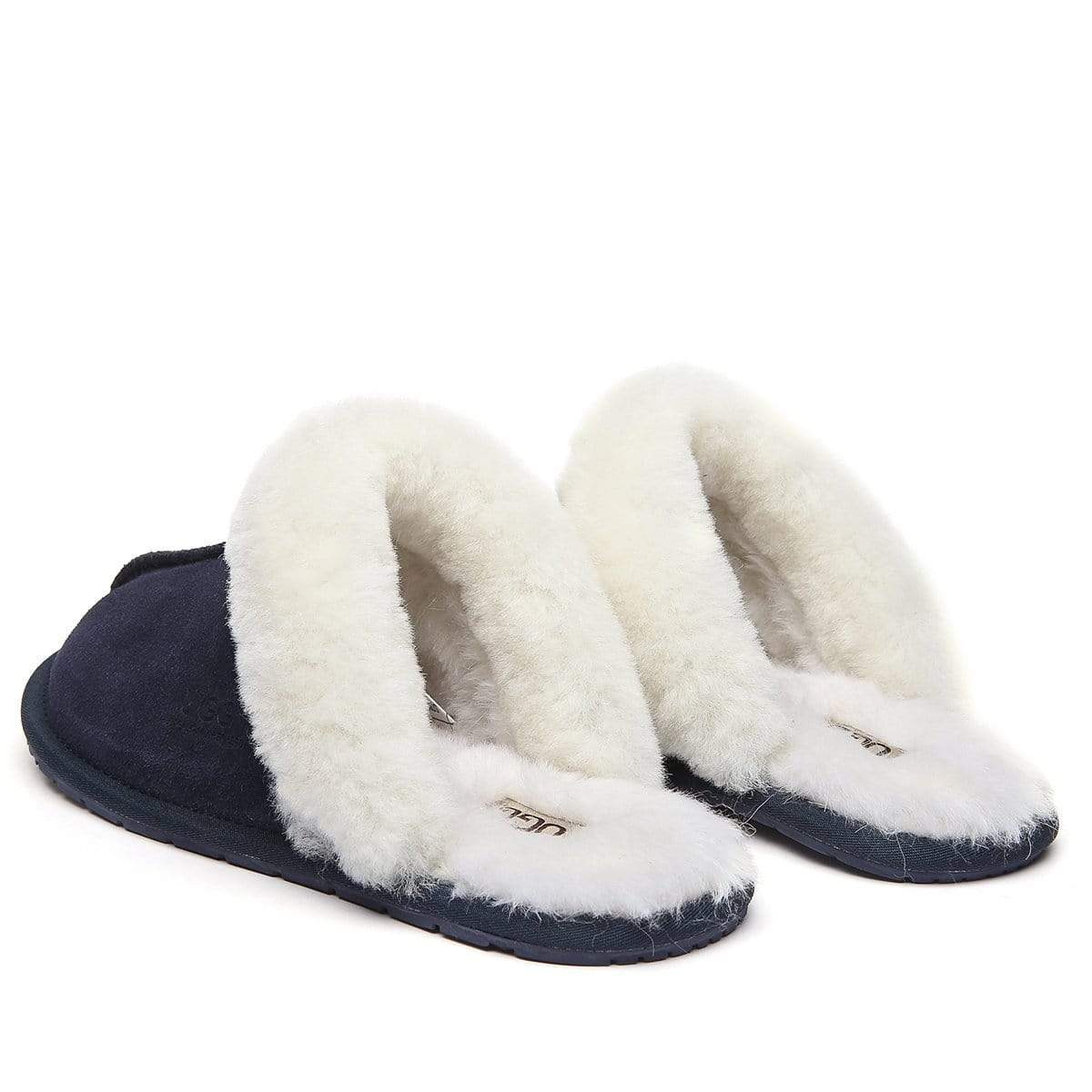 EverUgg UGG Premium Scuff Slippers for women, soft plush interior, beige suede exterior, casual slip-on footwear