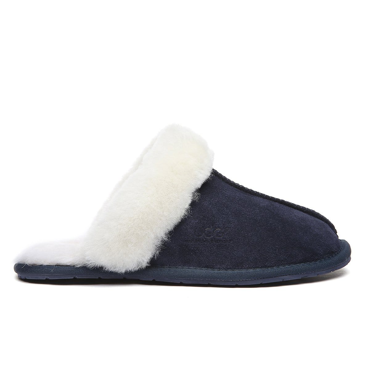 EverUgg UGG Premium Scuff Slippers in navy blue, women's and men's slippers with soft, plush interior and durable sole.