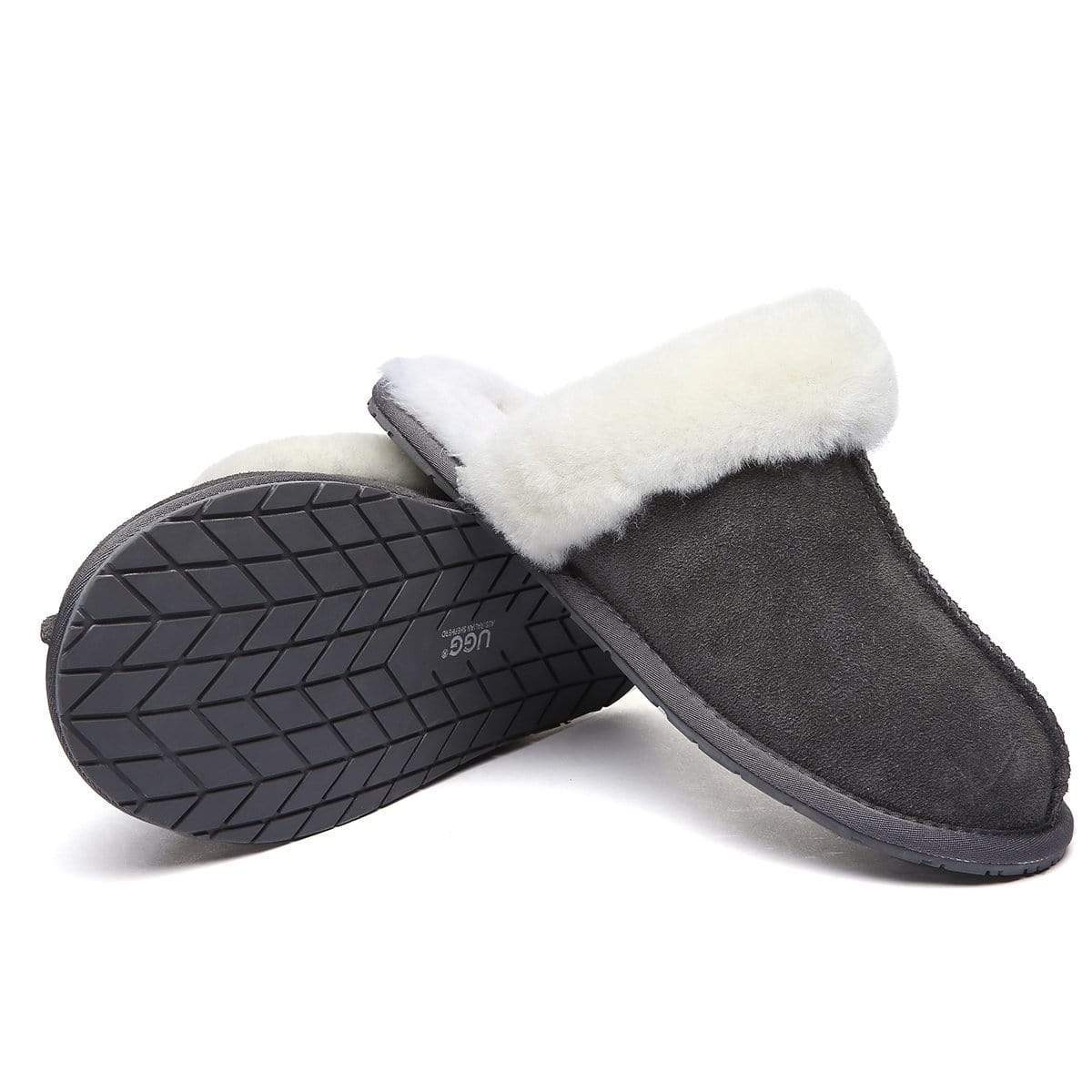 EverUgg UGG Premium Scuff Slippers for women with soft plush interior and durable suede exterior, perfect for cozy indoor wear.