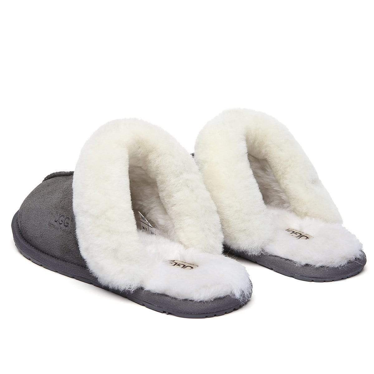 EverUgg UGG Premium Scuff Slippers for women, soft plush interior, cozy slip-on design with tan leather exterior.