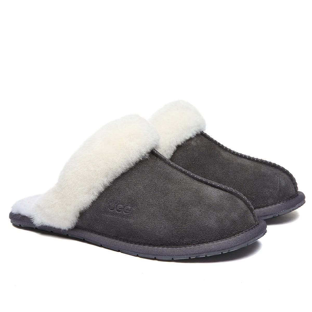 EverUgg UGG Premium Scuff Slippers for women, cozy suede slippers with plush lining and slip-on style for comfortable indoor wear.