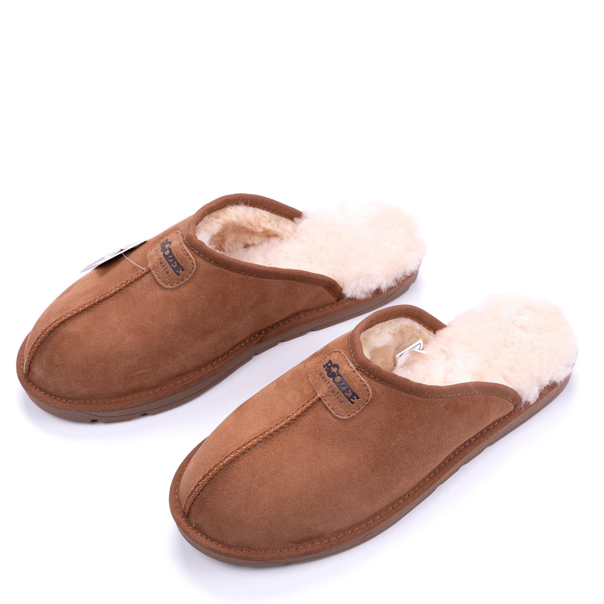 Roozee UGG Roozee Men Scuff slippers in dark brown leather with soft lining and slip-on design for comfortable indoor wear