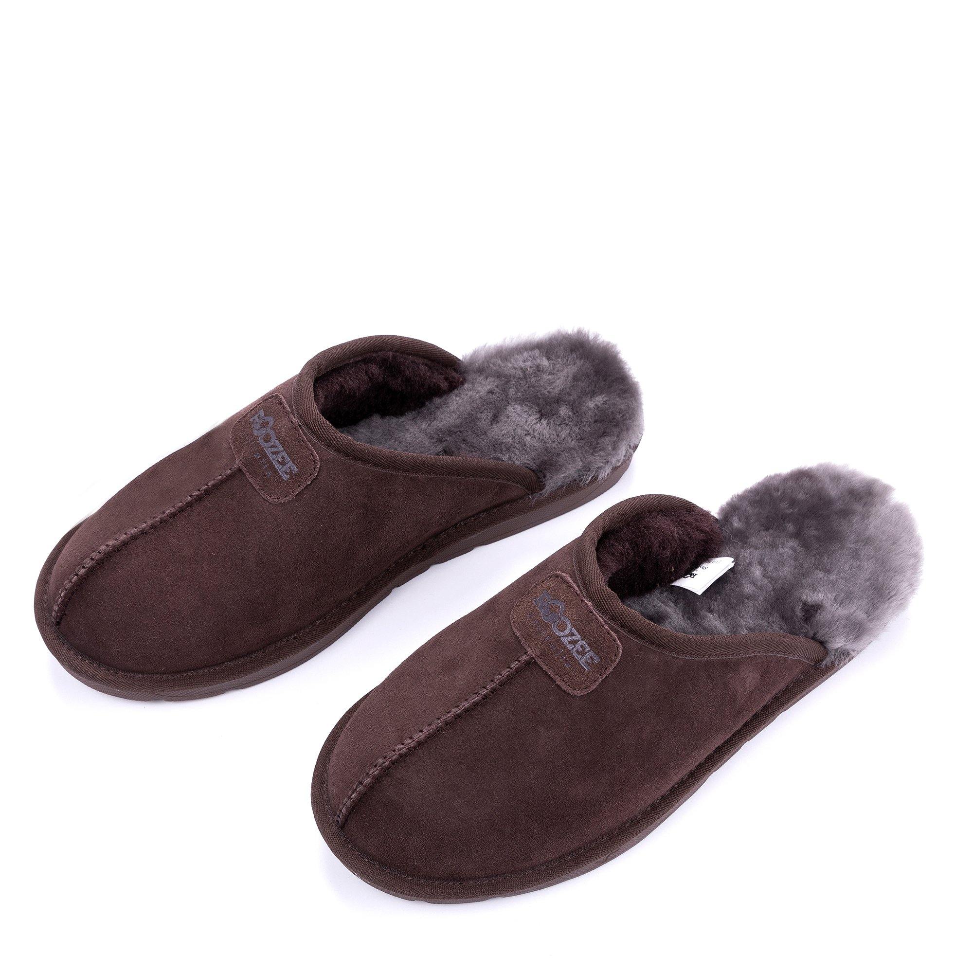 Roozee UGG Roozee Men Scuff slippers in chocolate brown with soft material and slip-on design, perfect for comfortable indoor wear.