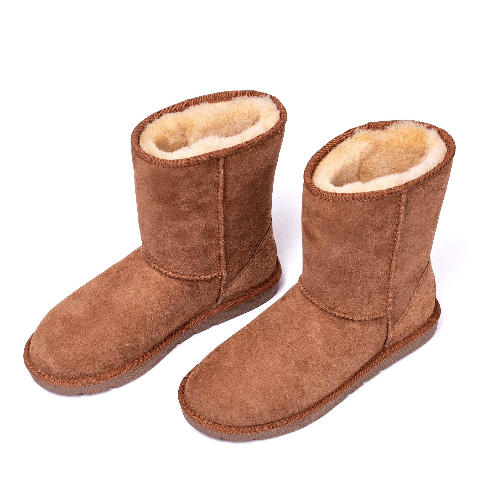 Roozee UGG Roozee Short Classic Boots in chestnut color, cozy sheepskin lining, and suede exterior, women's footwear.