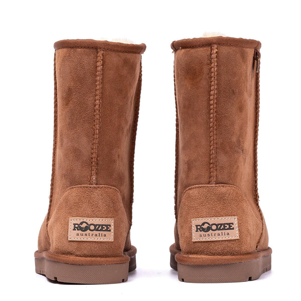 Roozee UGG Roozee Short Classic Boots for women with plush sheepskin lining and suede exterior, showcasing a cozy, stylish design.