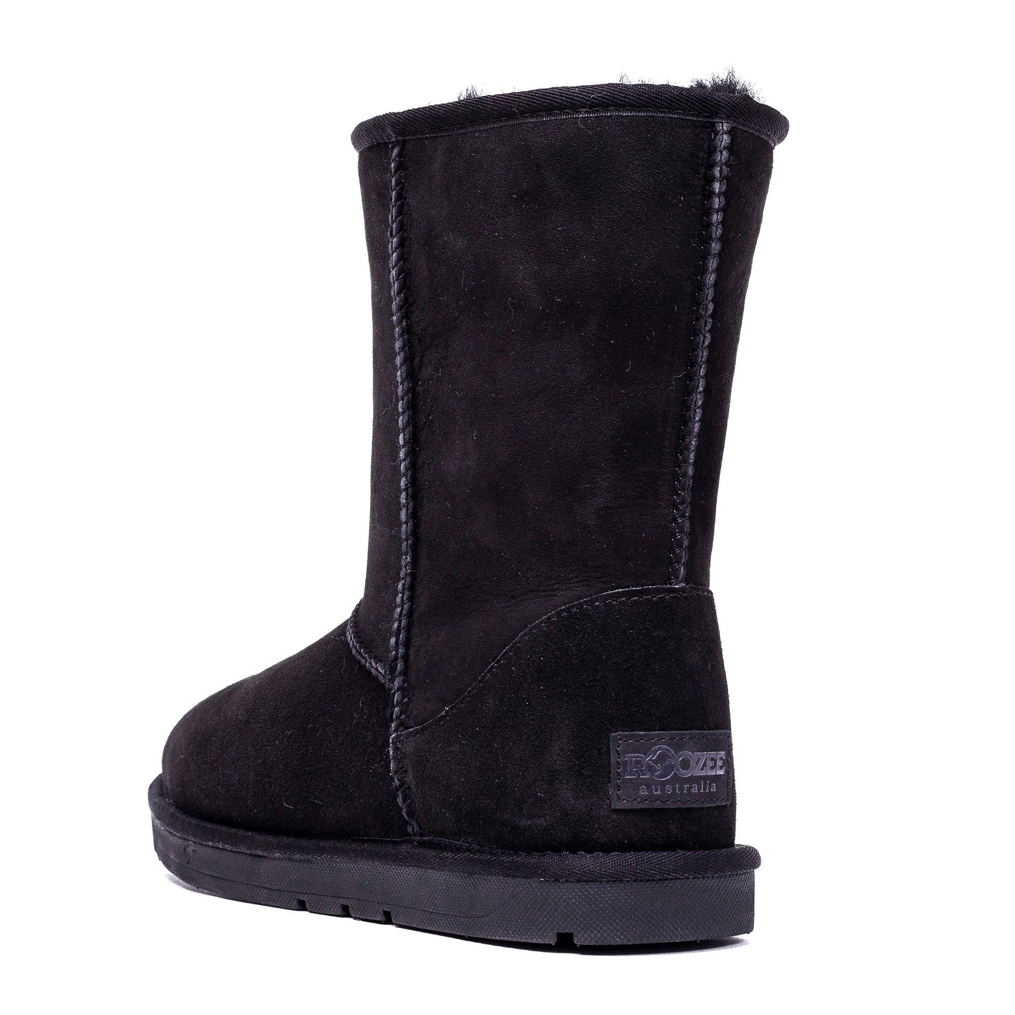 Black Roozee UGG Roozee Short Classic Boots for women, stylish suede exterior with plush sheepskin lining and durable outsole.